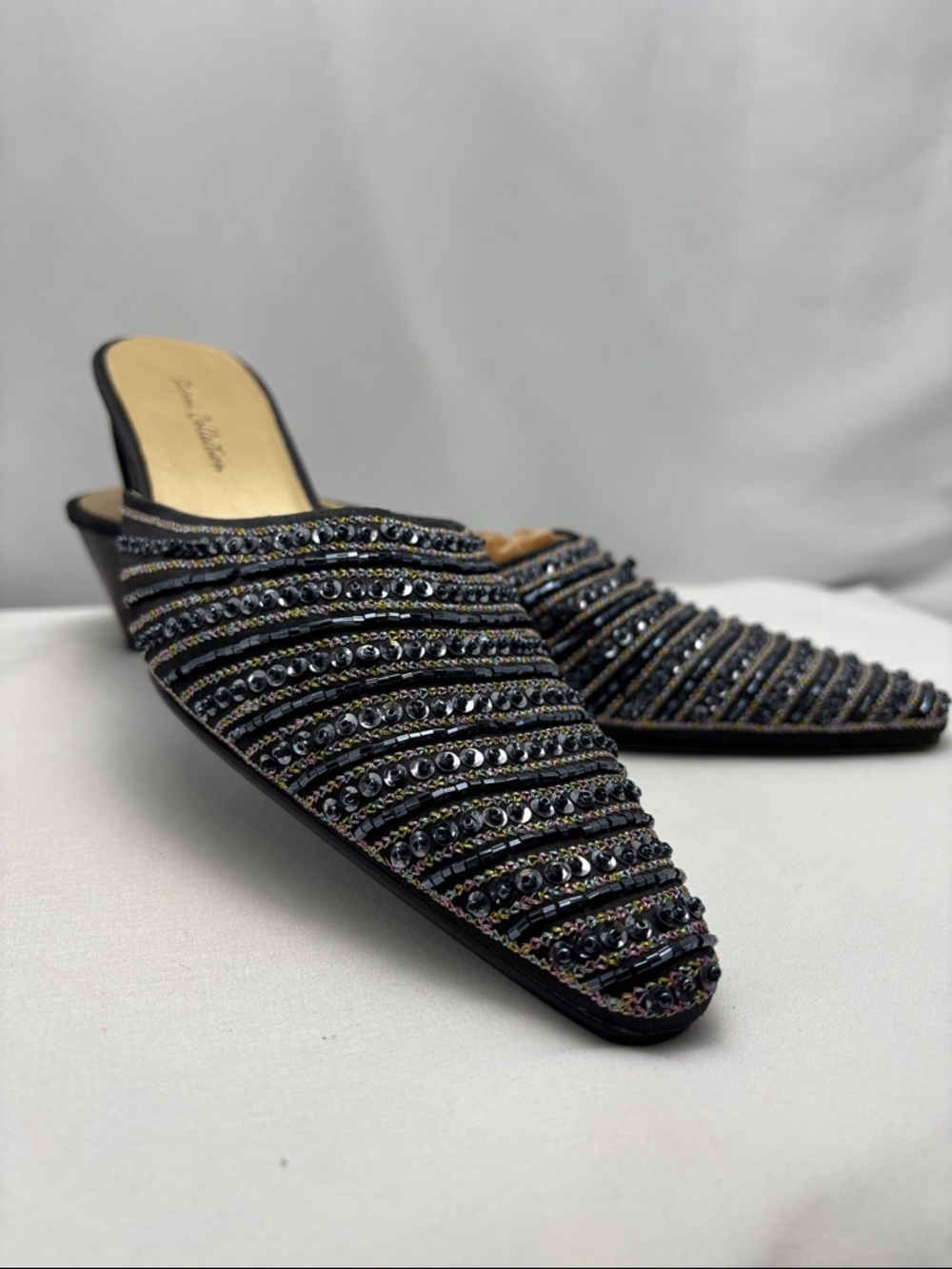Stefani Collection Women’s Sz9 Black Sequin Slip-On Mules #0291
